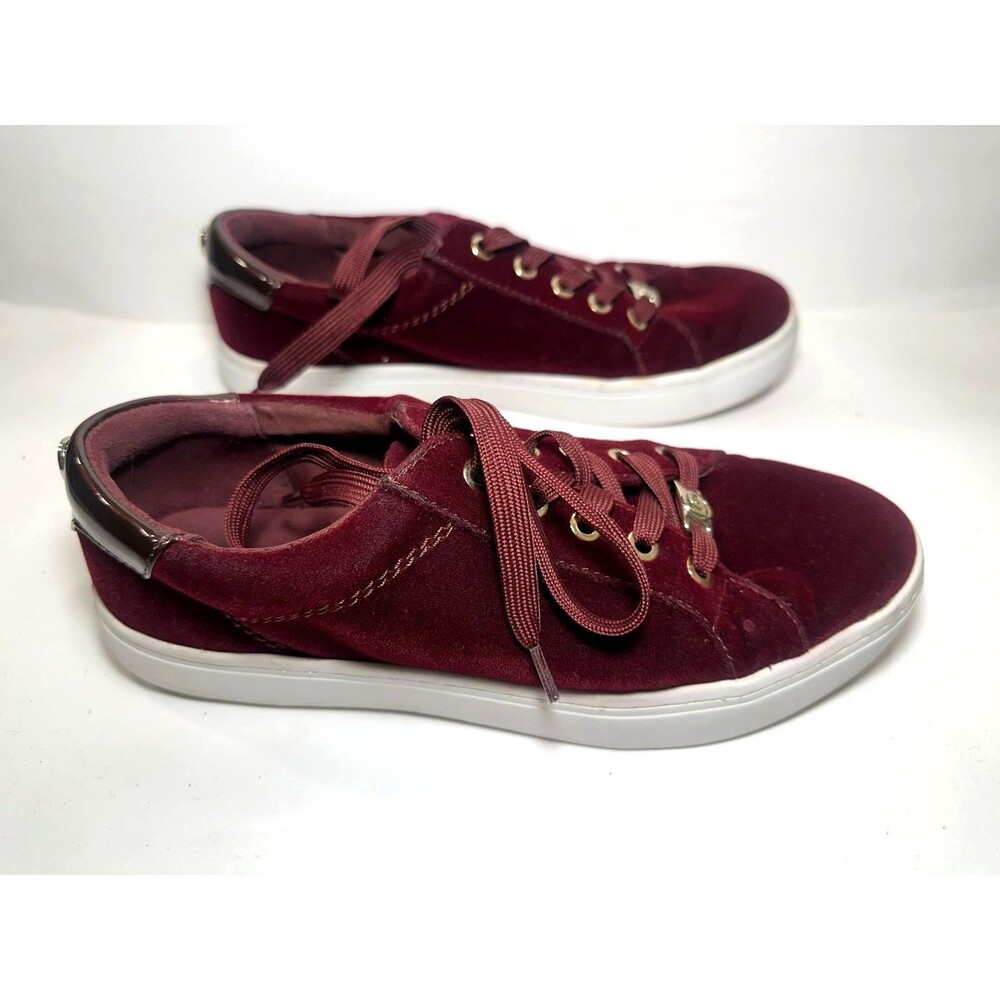 Liz Claiborne Burgundy Velvet Lace Up Sneakers Logo Accent Casual Shoes 7.5
